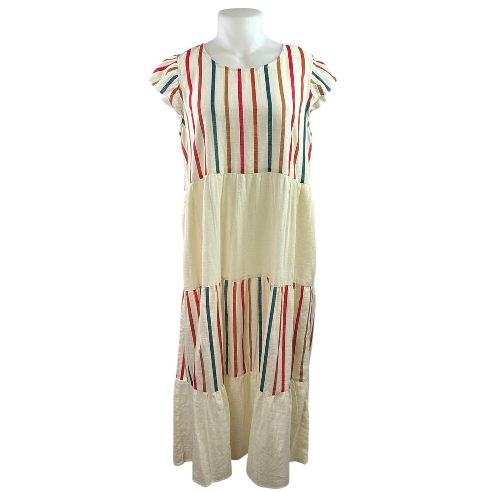 Margaux Riviera Multicolor Striped Colorblock Tiered Midi Shift Dress Size XL